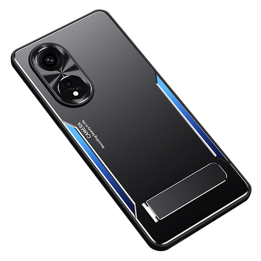 Uniqkart for Oppo A1 Pro 5G / Reno8 T 5G / A98 5G Shockproof Phone Case TPU+Aluminium Alloy Smartphone Cover with Kickstand - Blue