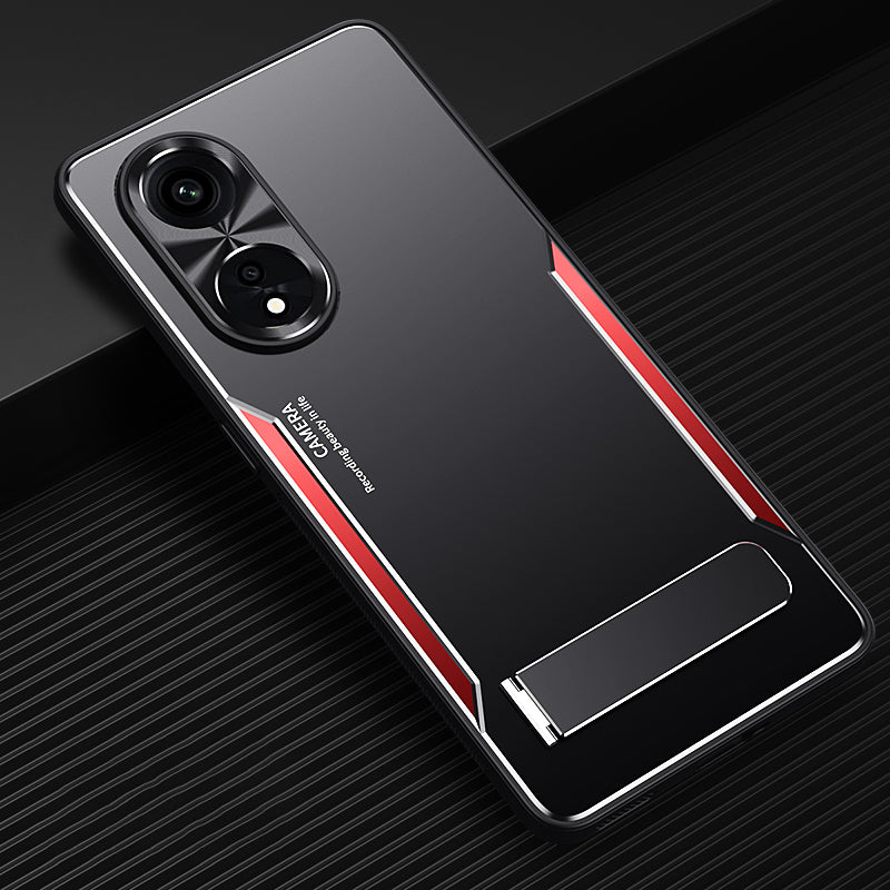 Uniqkart for Oppo A1 Pro 5G / Reno8 T 5G / A98 5G Shockproof Phone Case TPU+Aluminium Alloy Smartphone Cover with Kickstand - Red