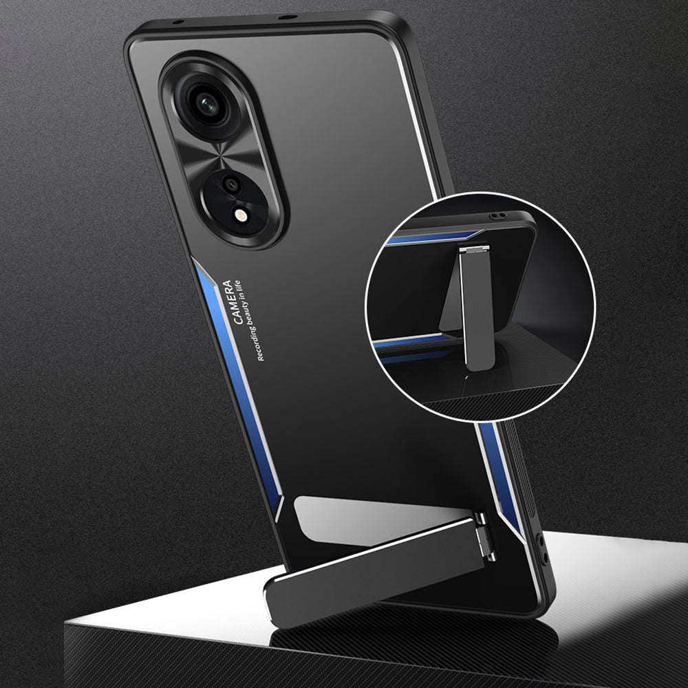 Uniqkart for Oppo A1 Pro 5G / Reno8 T 5G / A98 5G Shockproof Phone Case TPU+Aluminium Alloy Smartphone Cover with Kickstand - Gold