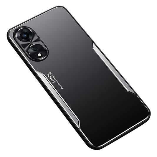 Uniqkart for Oppo A58 5G Slim-fit Mobile Phone Case Aluminum Alloy Soft TPU Raised Edge Protection Cover - Silver
