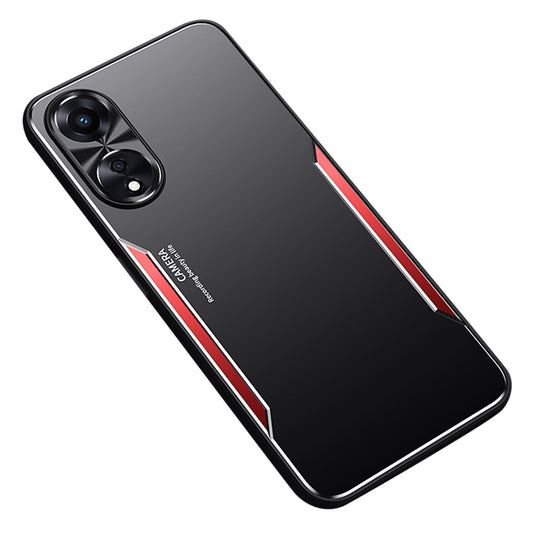 Uniqkart for Oppo A58 5G Slim-fit Mobile Phone Case Aluminum Alloy Soft TPU Raised Edge Protection Cover - Red