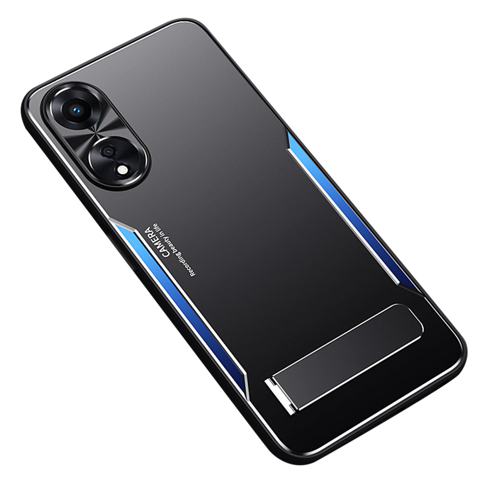 Uniqkart for Oppo A58 5G Kickstand Phone Case Aluminum Alloy Soft TPU Lens Protection Cover - Blue
