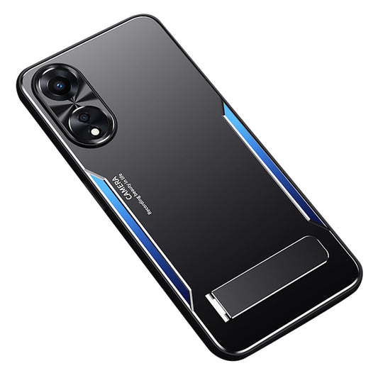Uniqkart for Oppo A58 5G Kickstand Phone Case Aluminum Alloy Soft TPU Lens Protection Cover - Blue