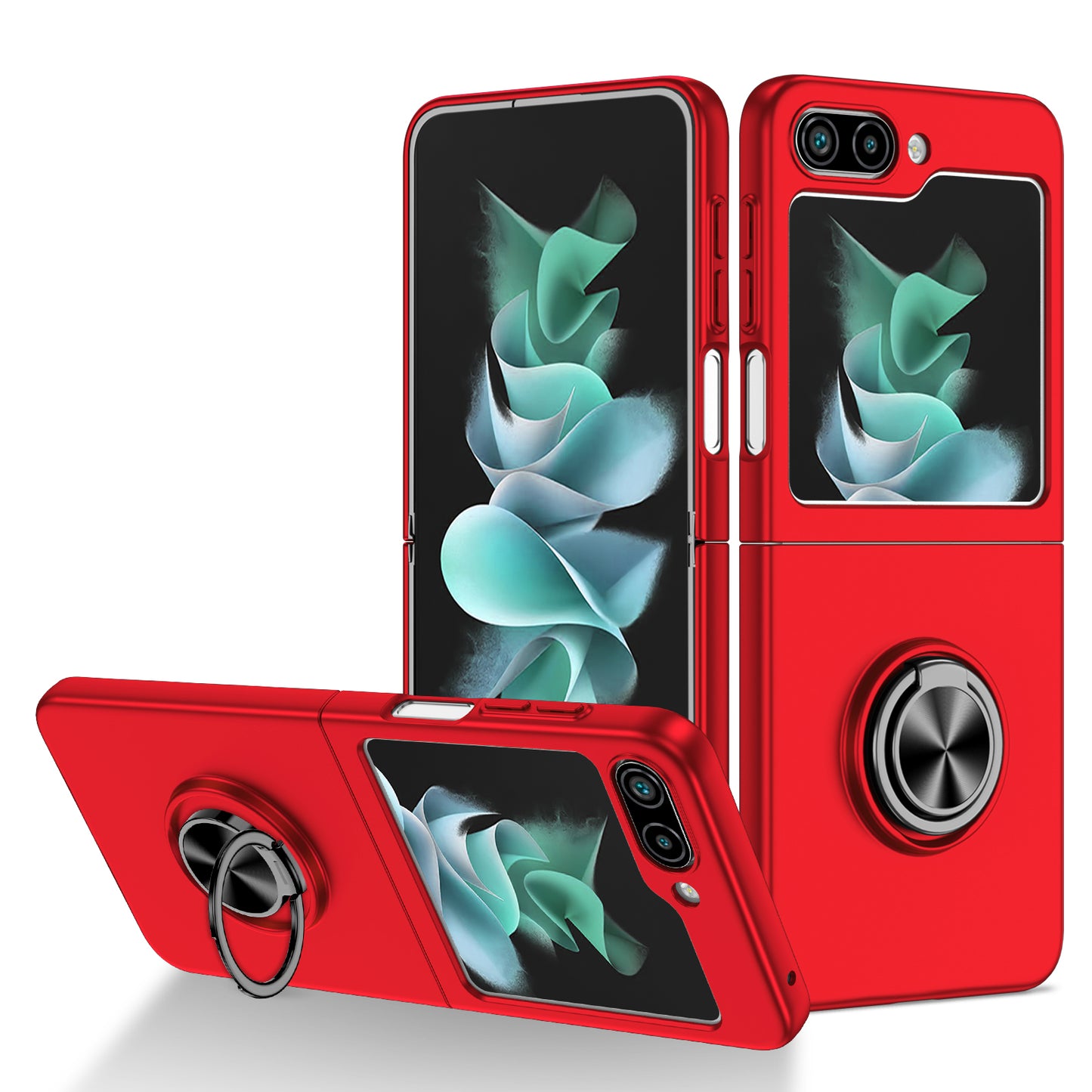 Uniqkart for Samsung Galaxy Z Flip5 5G Hard PC Phone Case Ring Kickstand Cover Support Magnetic Car Mount - Red