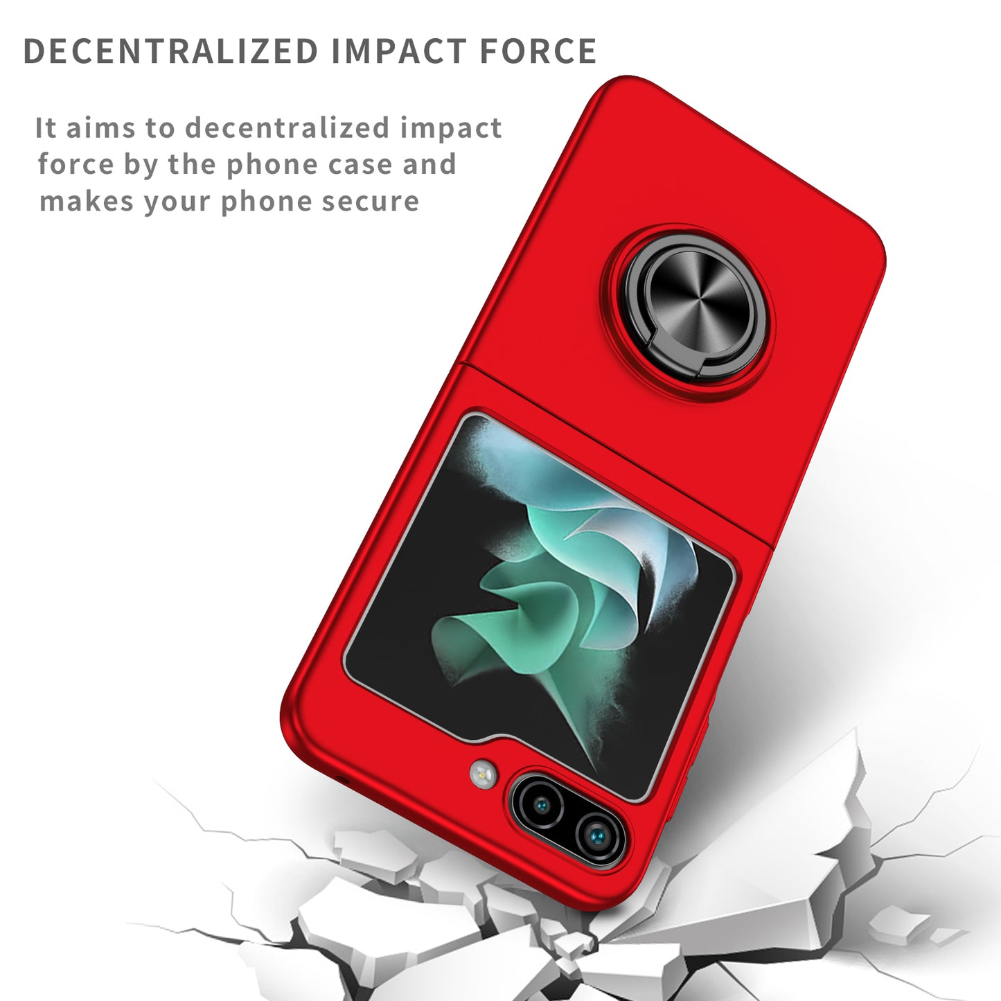 Uniqkart for Samsung Galaxy Z Flip5 5G Hard PC Phone Case Ring Kickstand Cover Support Magnetic Car Mount - Red