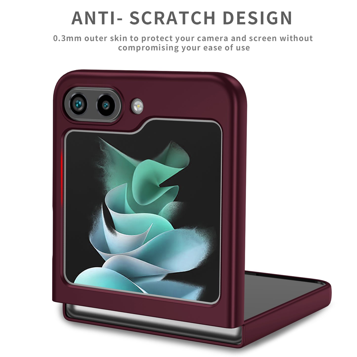 Uniqkart for Samsung Galaxy Z Flip5 5G Hard PC Phone Case Ring Kickstand Cover Support Magnetic Car Mount - Wine Red