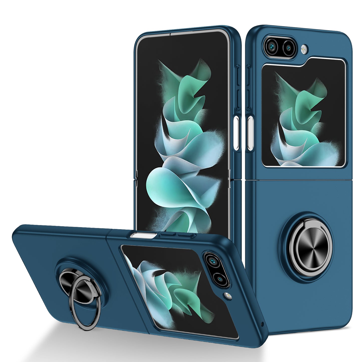 Uniqkart for Samsung Galaxy Z Flip5 5G Hard PC Phone Case Ring Kickstand Cover Support Magnetic Car Mount - Dark Blue
