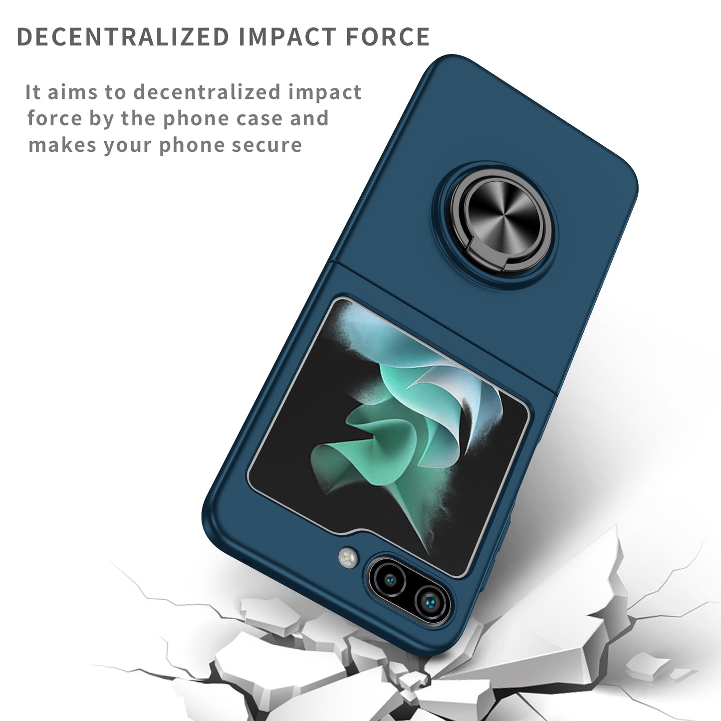 Uniqkart for Samsung Galaxy Z Flip5 5G Hard PC Phone Case Ring Kickstand Cover Support Magnetic Car Mount - Dark Blue