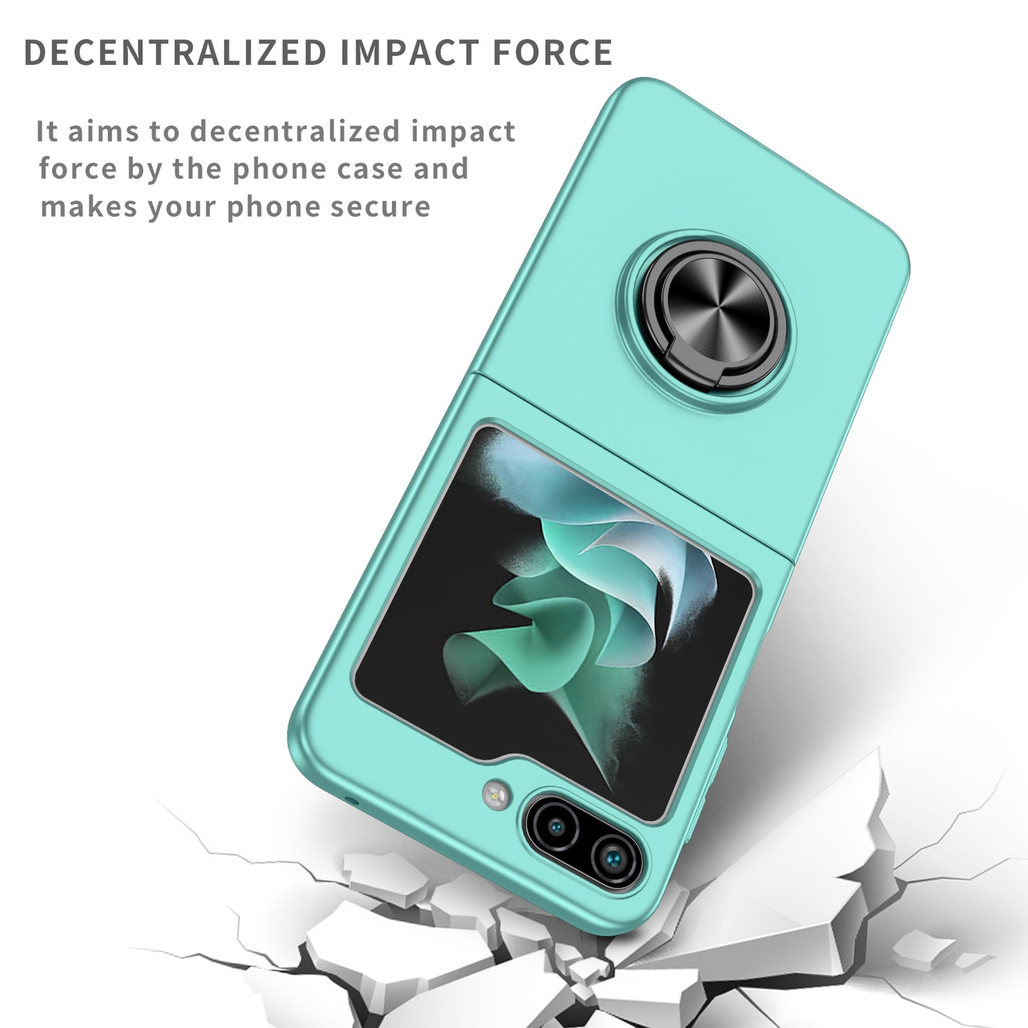 Uniqkart for Samsung Galaxy Z Flip5 5G Hard PC Phone Case Ring Kickstand Cover Support Magnetic Car Mount - Sky Blue