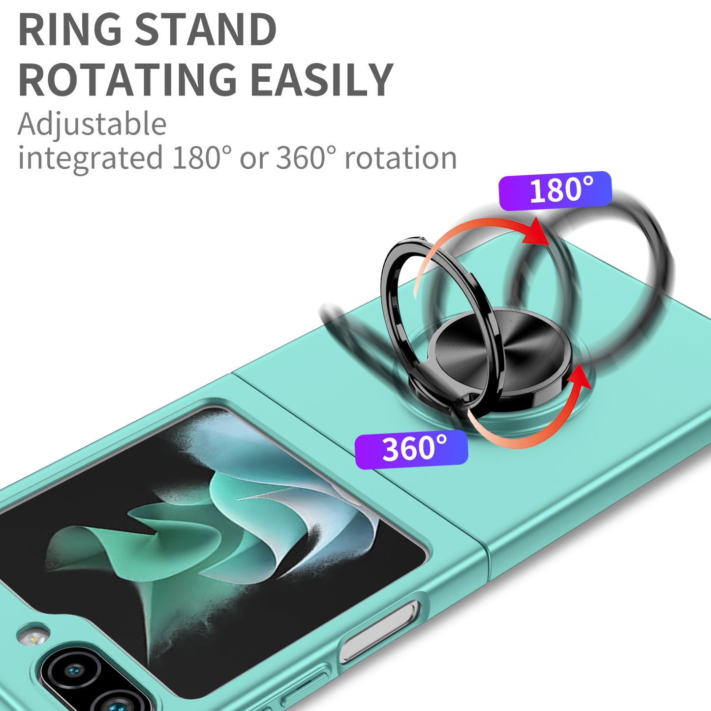 Uniqkart for Samsung Galaxy Z Flip5 5G Hard PC Phone Case Ring Kickstand Cover Support Magnetic Car Mount - Sky Blue