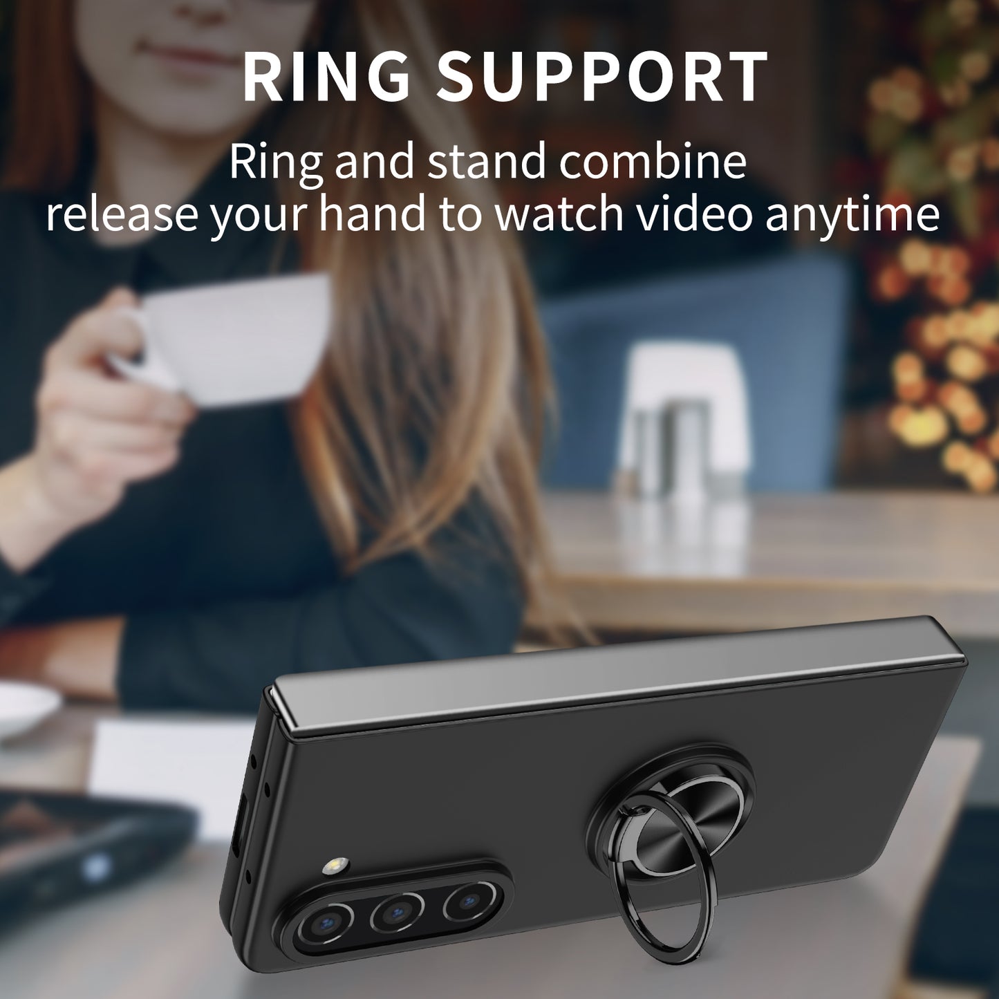 Uniqkart for Samsung Galaxy Z Fold5 5G Ring Kickstand Phone Case Support Car Mount Hard PC Protective Cover - Black