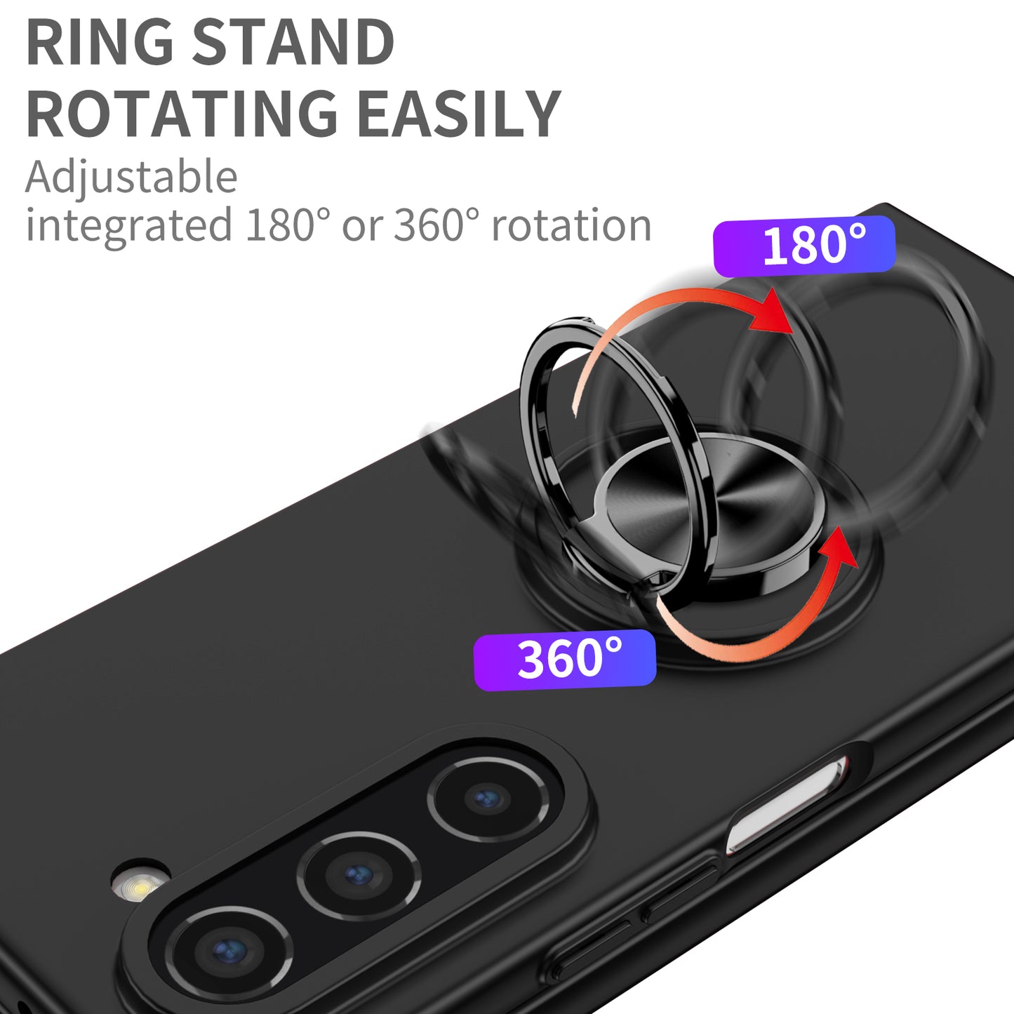 Uniqkart for Samsung Galaxy Z Fold5 5G Ring Kickstand Phone Case Support Car Mount Hard PC Protective Cover - Black