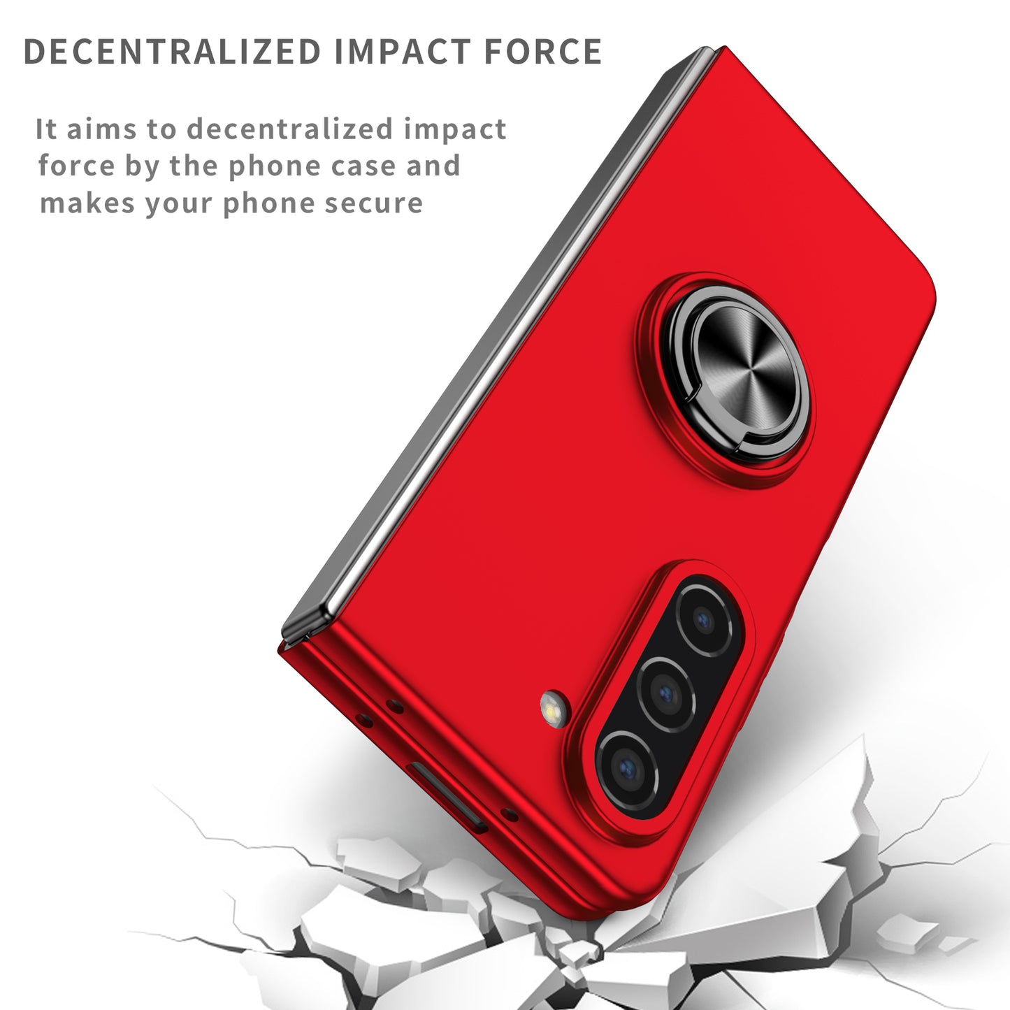 Uniqkart for Samsung Galaxy Z Fold5 5G Ring Kickstand Phone Case Support Car Mount Hard PC Protective Cover - Red