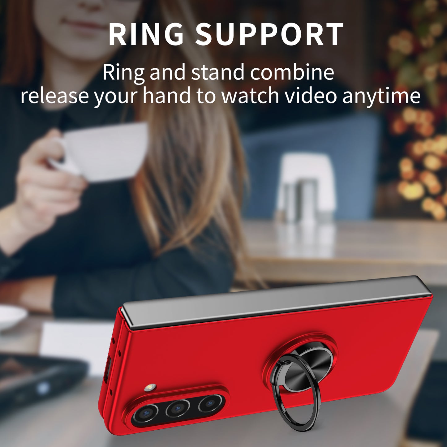 Uniqkart for Samsung Galaxy Z Fold5 5G Ring Kickstand Phone Case Support Car Mount Hard PC Protective Cover - Red