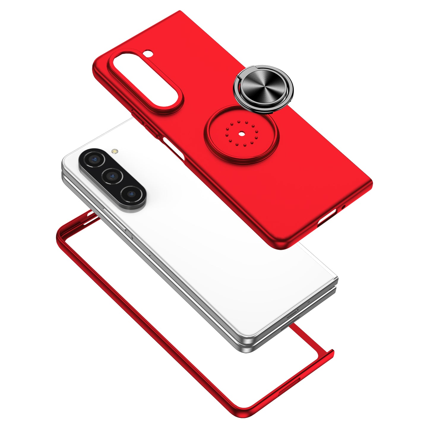 Uniqkart for Samsung Galaxy Z Fold5 5G Ring Kickstand Phone Case Support Car Mount Hard PC Protective Cover - Red
