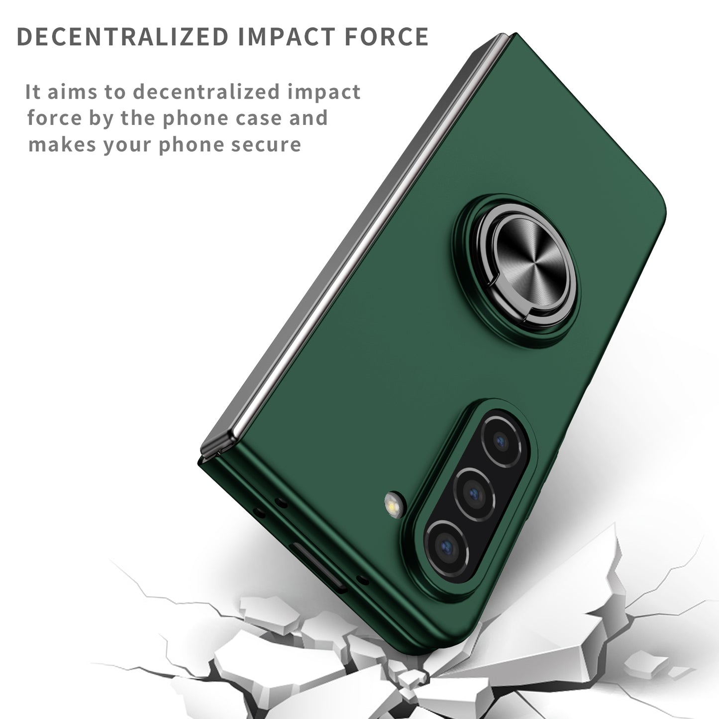 Uniqkart for Samsung Galaxy Z Fold5 5G Ring Kickstand Phone Case Support Car Mount Hard PC Protective Cover - Blackish Green