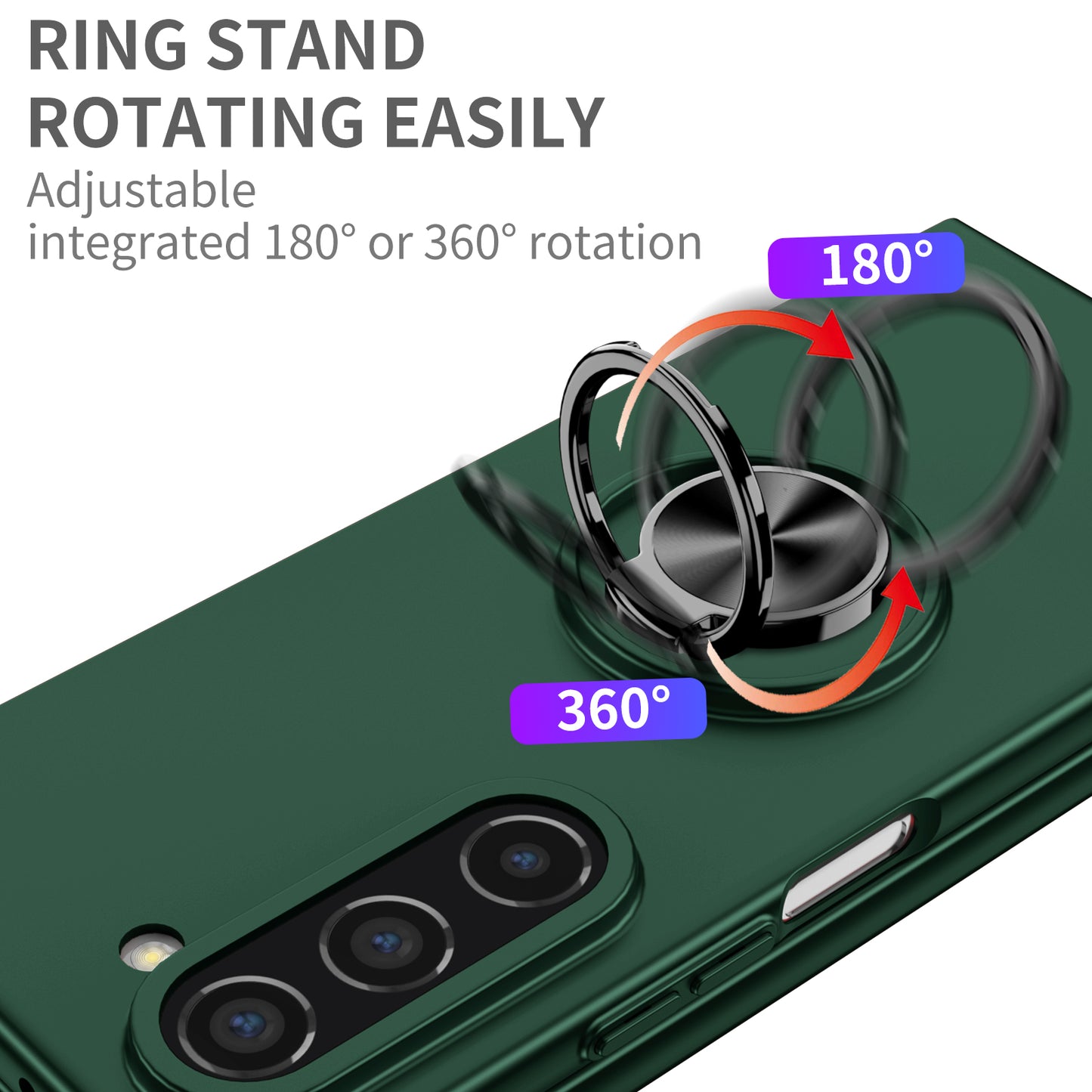 Uniqkart for Samsung Galaxy Z Fold5 5G Ring Kickstand Phone Case Support Car Mount Hard PC Protective Cover - Blackish Green
