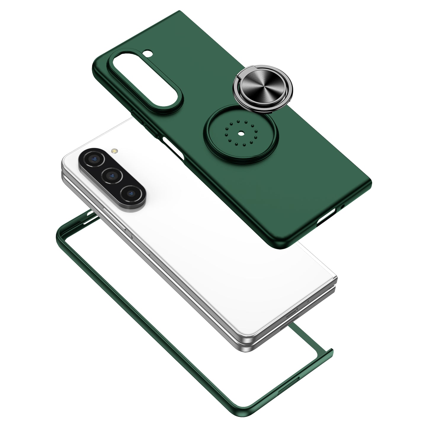 Uniqkart for Samsung Galaxy Z Fold5 5G Ring Kickstand Phone Case Support Car Mount Hard PC Protective Cover - Blackish Green