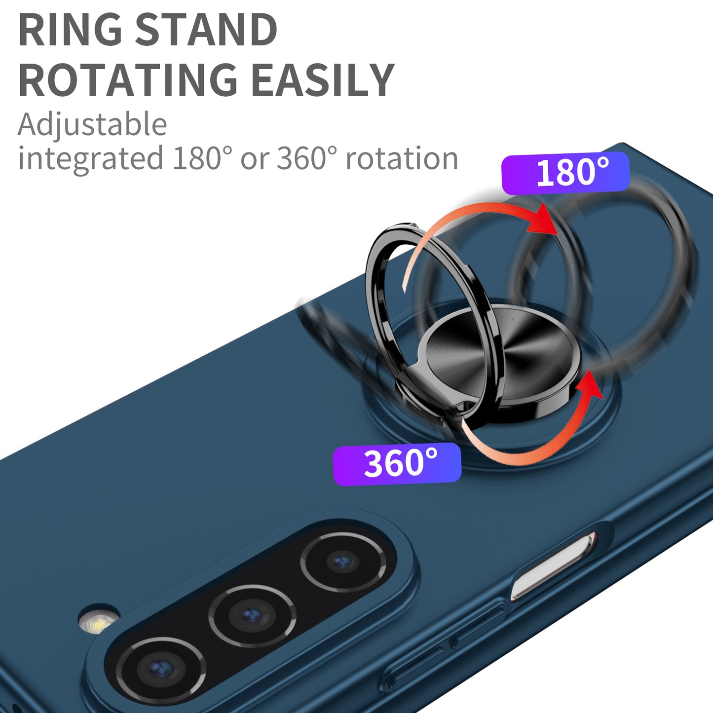 Uniqkart for Samsung Galaxy Z Fold5 5G Ring Kickstand Phone Case Support Car Mount Hard PC Protective Cover - Dark Blue