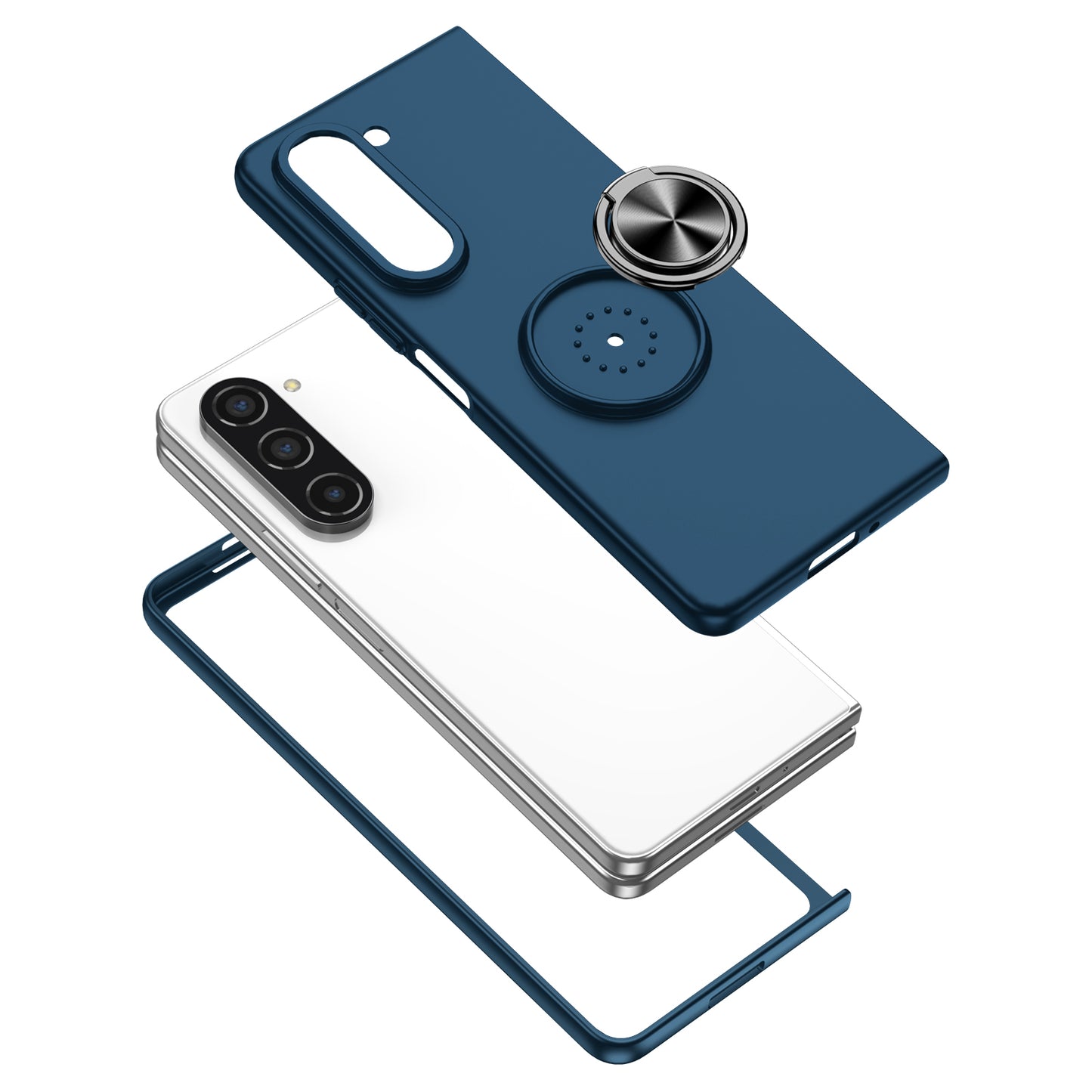 Uniqkart for Samsung Galaxy Z Fold5 5G Ring Kickstand Phone Case Support Car Mount Hard PC Protective Cover - Dark Blue