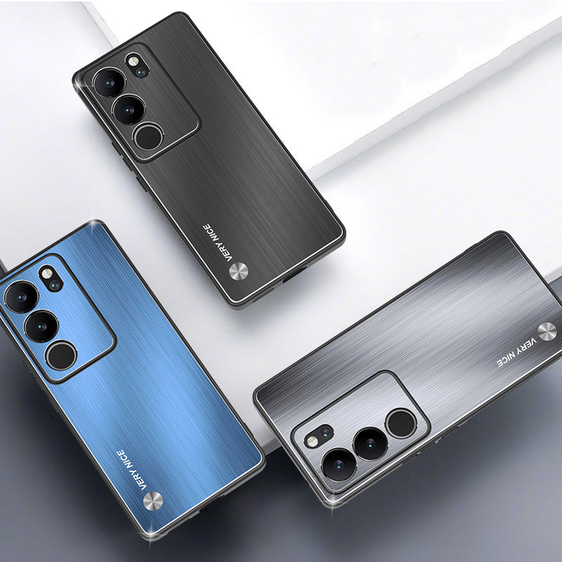 Uniqkart for vivo S17 5G / S17 Pro 5G Mobile Phone Anti-fall Case Aluminum Alloy+TPU Brushed Cover - Silver