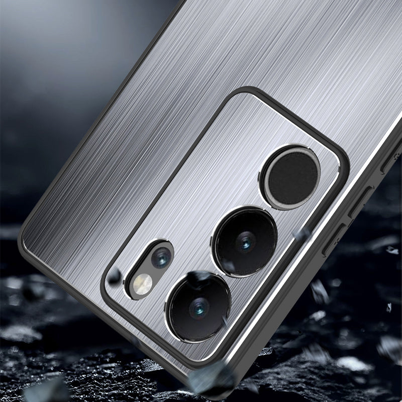 Uniqkart for vivo S17 5G / S17 Pro 5G Mobile Phone Anti-fall Case Aluminum Alloy+TPU Brushed Cover - Black