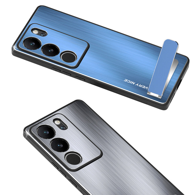 Uniqkart for vivo S17 5G / S17 Pro 5G Phone Case TPU+Aluminium Alloy Brushed Anti-scratch Cover with Kickstand - Silver