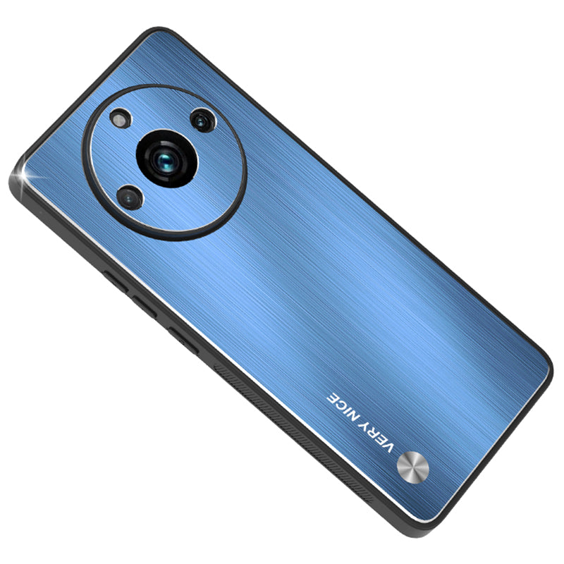 Uniqkart for Realme 11 5G Shock-absorbing Mobile Phone Case Aluminum Alloy+TPU Brushed Cover - Blue