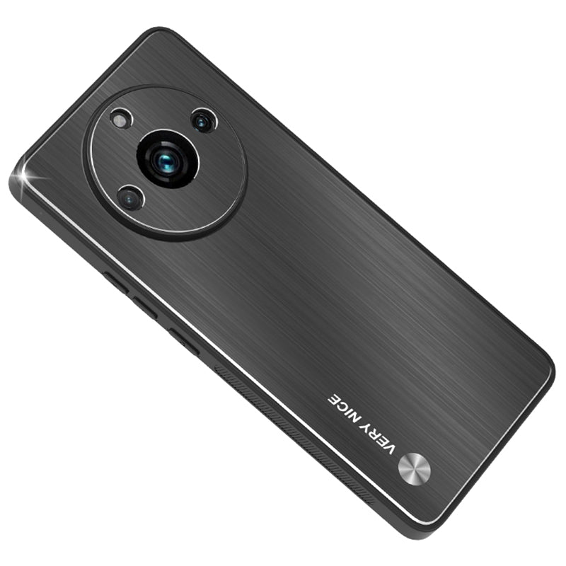 Uniqkart for Realme 11 Pro 5G / 11 Pro+ 5G Protective Case Aluminum Alloy+TPU Brushed Mobile Phone Cover - Black
