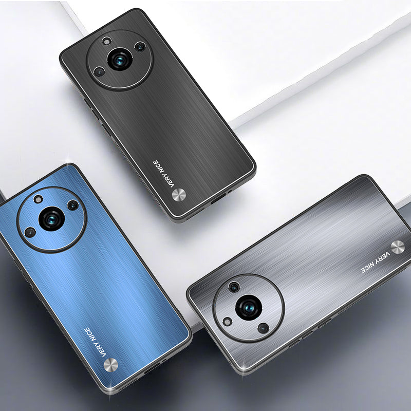 Uniqkart for Realme 11 Pro 5G / 11 Pro+ 5G Protective Case Aluminum Alloy+TPU Brushed Mobile Phone Cover - Black