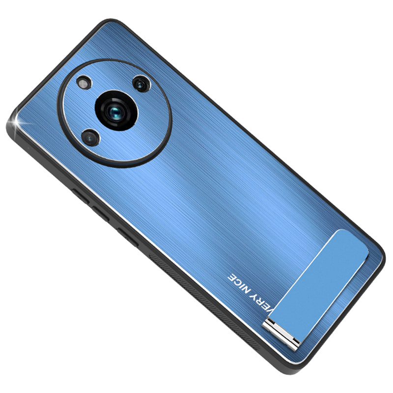 Uniqkart for Realme 11 5G Kickstand Design Brushed Phone Case TPU+Aluminium Alloy Anti-scratch Cover - Blue