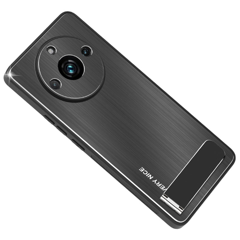 Uniqkart for Realme 11 5G Kickstand Design Brushed Phone Case TPU+Aluminium Alloy Anti-scratch Cover - Black
