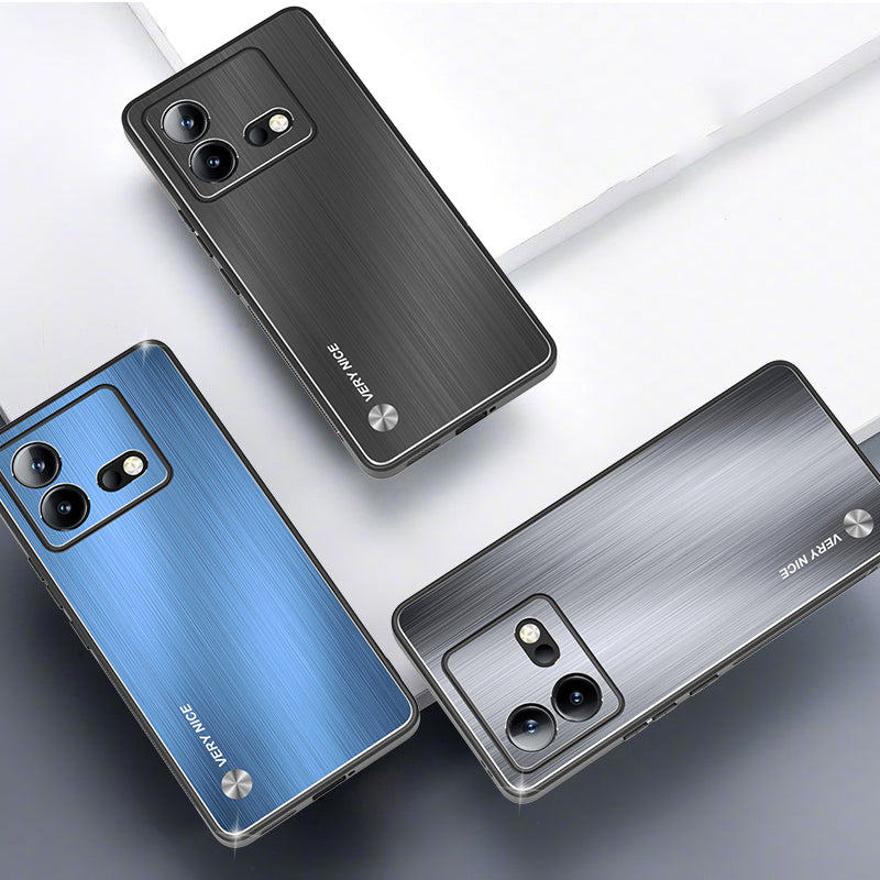 Uniqkart for vivo iQOO Neo8 5G Aluminium Alloy Back + TPU Frame Phone Case Brushed Anti-scratch Cover - Blue