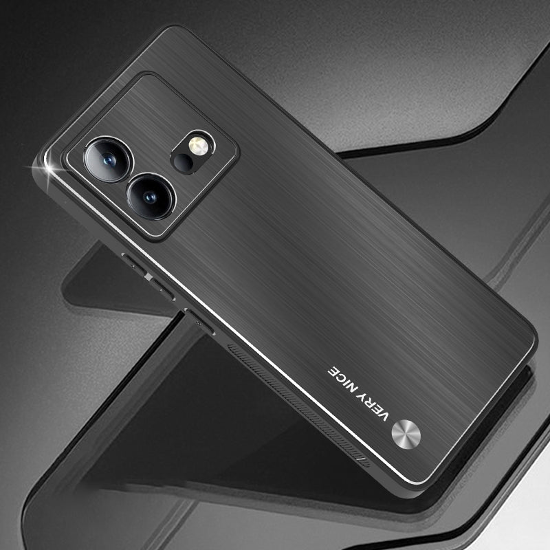 Uniqkart for vivo iQOO Neo8 5G Aluminium Alloy Back + TPU Frame Phone Case Brushed Anti-scratch Cover - Black