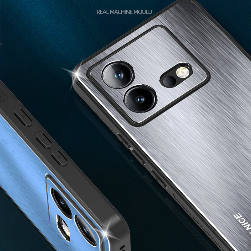 Uniqkart for vivo iQOO Neo8 5G Aluminium Alloy Back + TPU Frame Phone Case Brushed Anti-scratch Cover - Black
