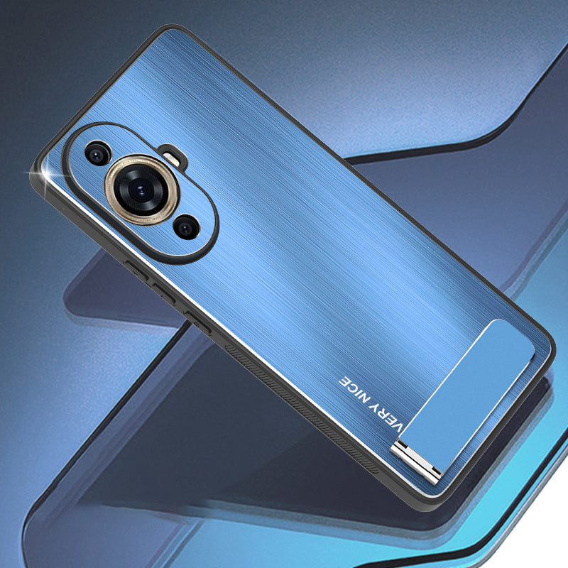 Uniqkart for Huawei nova 11 Kickstand Phone Case Brushed Aluminium Alloy Back TPU Frame Cover - Blue