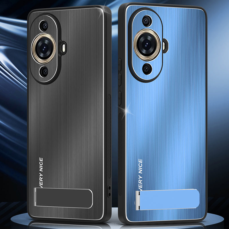 Uniqkart for Huawei nova 11 Kickstand Phone Case Brushed Aluminium Alloy Back TPU Frame Cover - Blue