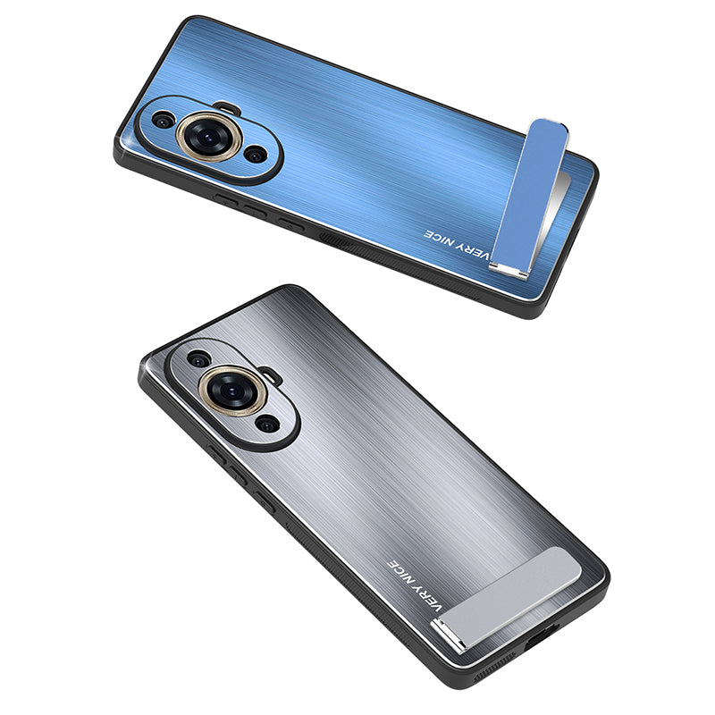 Uniqkart for Huawei nova 11 Kickstand Phone Case Brushed Aluminium Alloy Back TPU Frame Cover - Blue