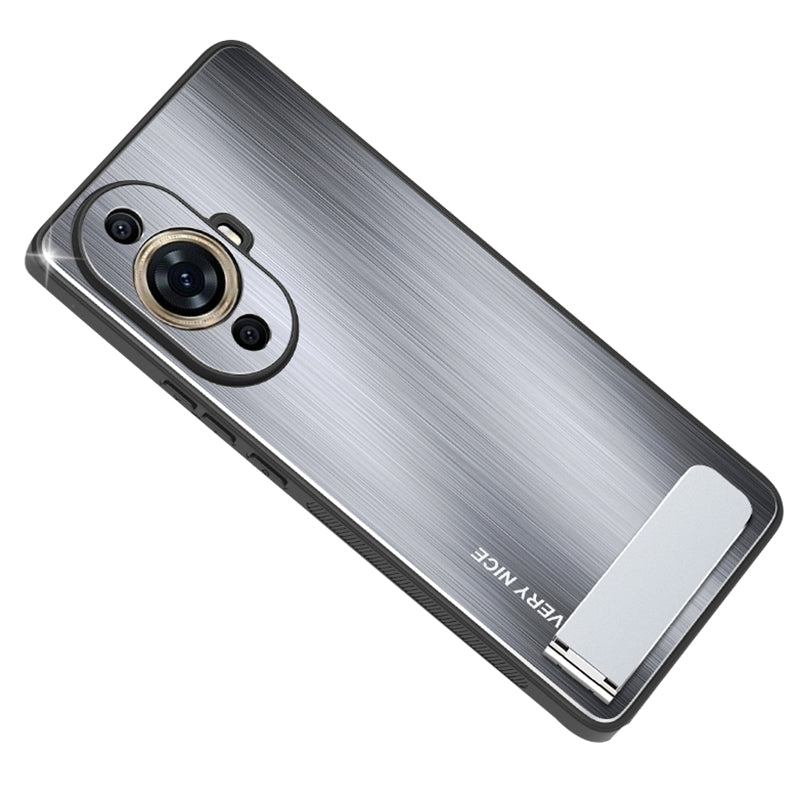 Uniqkart for Huawei nova 11 Kickstand Phone Case Brushed Aluminium Alloy Back TPU Frame Cover - Silver