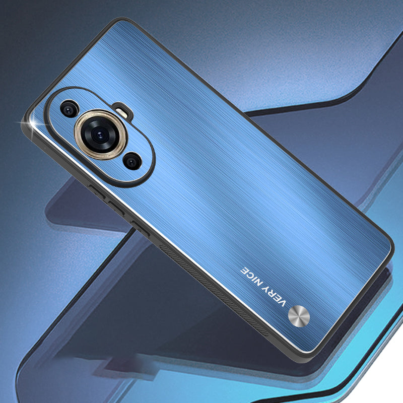 Uniqkart for Huawei nova 11 Aluminium Alloy+TPU Phone Case Brushed Drop-proof Cover - Blue