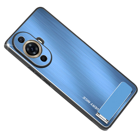 Uniqkart for Huawei nova 11 Pro / 11 Ultra Aluminium Alloy+TPU Cover Brushed Phone Case with Kickstand - Blue