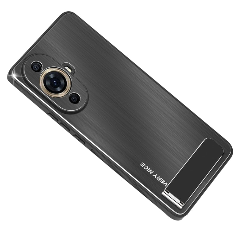 Uniqkart for Huawei nova 11 Pro / 11 Ultra Aluminium Alloy+TPU Cover Brushed Phone Case with Kickstand - Black