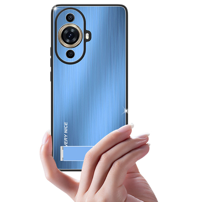 Uniqkart for Huawei nova 11 Pro / 11 Ultra Aluminium Alloy+TPU Cover Brushed Phone Case with Kickstand - Black