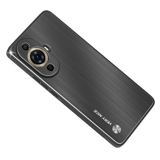 Uniqkart for Huawei nova 11 Pro / nova 11 Ultra Aluminium Alloy Back + TPU Frame Phone Case Brushed Cover - Black