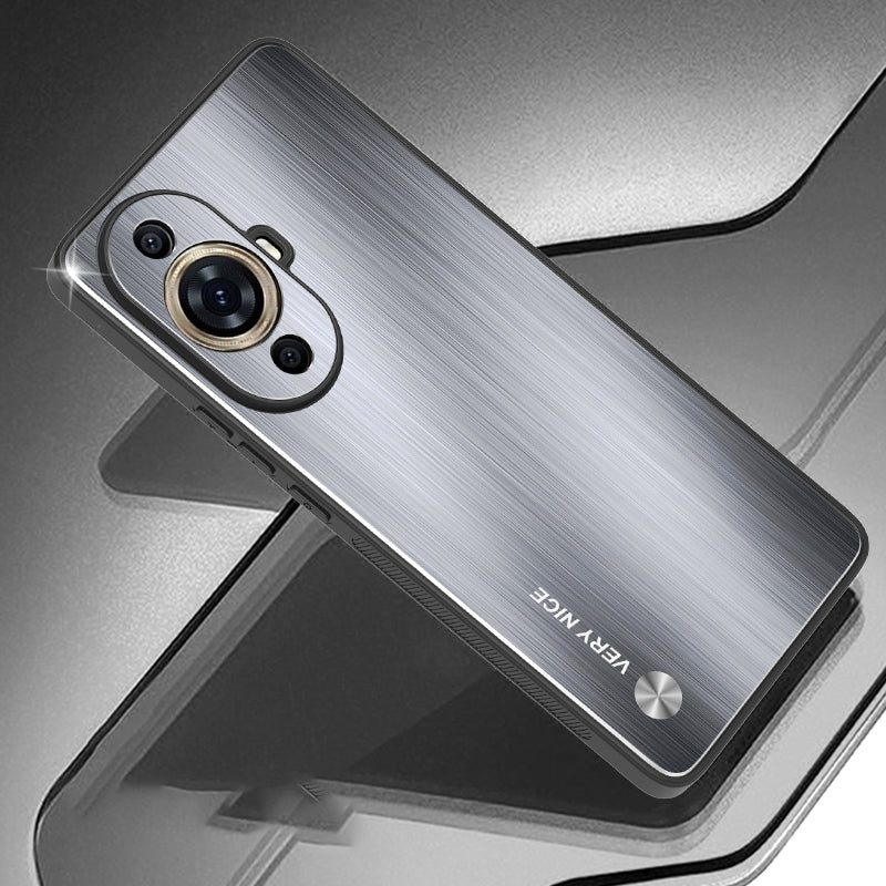 Uniqkart for Huawei nova 11 Pro / nova 11 Ultra Aluminium Alloy Back + TPU Frame Phone Case Brushed Cover - Silver