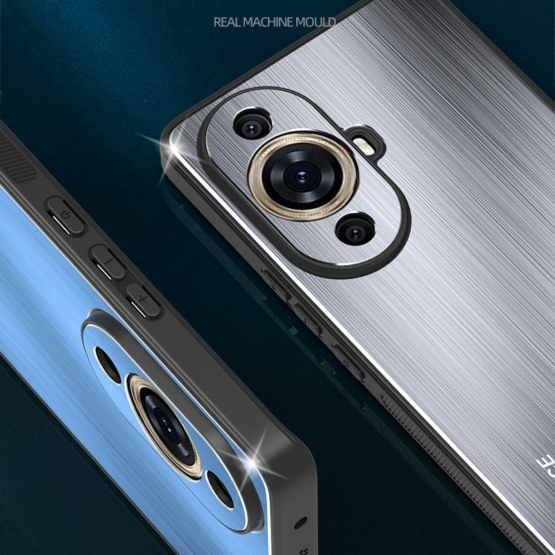 Uniqkart for Huawei nova 11 Pro / nova 11 Ultra Aluminium Alloy Back + TPU Frame Phone Case Brushed Cover - Silver