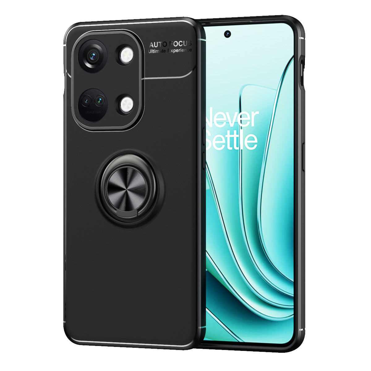 Back Cover for OnePlus Ace 2V / Nord 3 5G Kickstand TPU Phone Case Ring Holder Phone Back Shell - Black