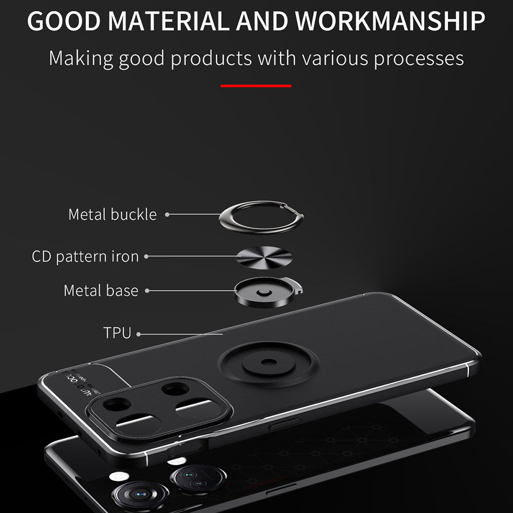 Back Cover for OnePlus Ace 2V / Nord 3 5G Kickstand TPU Phone Case Ring Holder Phone Back Shell - Black