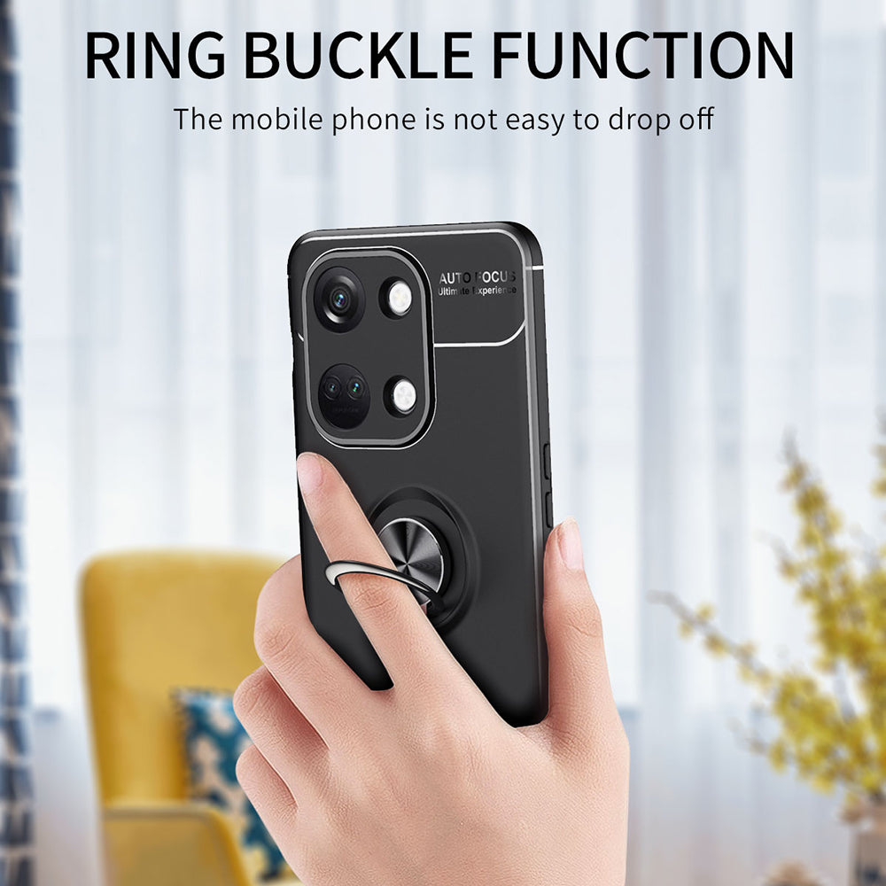 Back Cover for OnePlus Ace 2V / Nord 3 5G Kickstand TPU Phone Case Ring Holder Phone Back Shell - Black