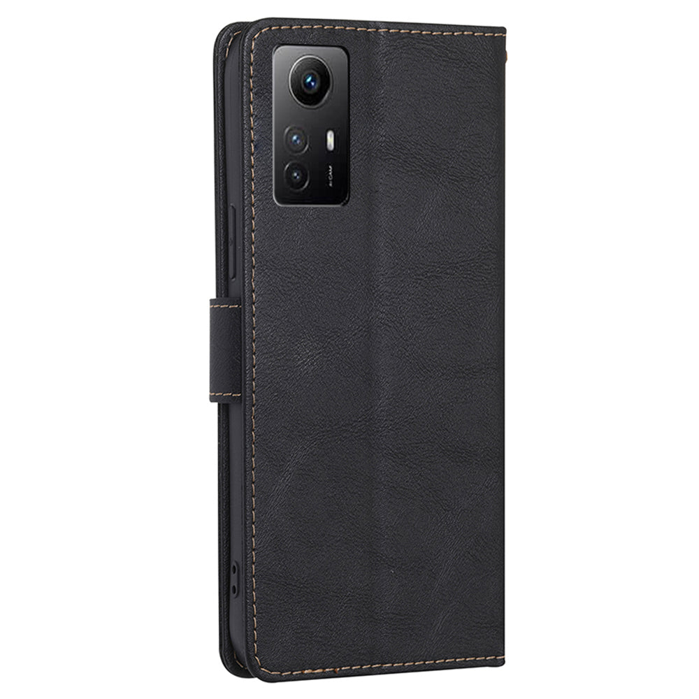 Uniqkart for Xiaomi Redmi Note 12S 4G PU Leather Wallet Case RFID Blocking Flip Stand Phone Cover - Black